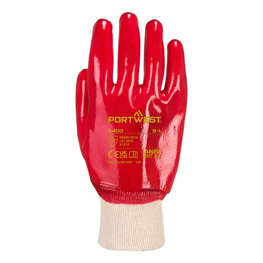 Gant PVC rouge tout enduit – lot de 12 paires – Portwest A400