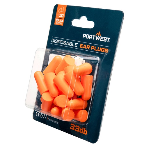 Bouchons d'oreille mousse PU – blister de 10 paires – Portwest EP14