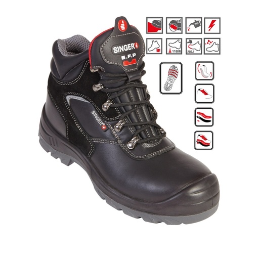 Chaussure de sécurité haute S3L cuir fleur noir – Singer FOGGIA