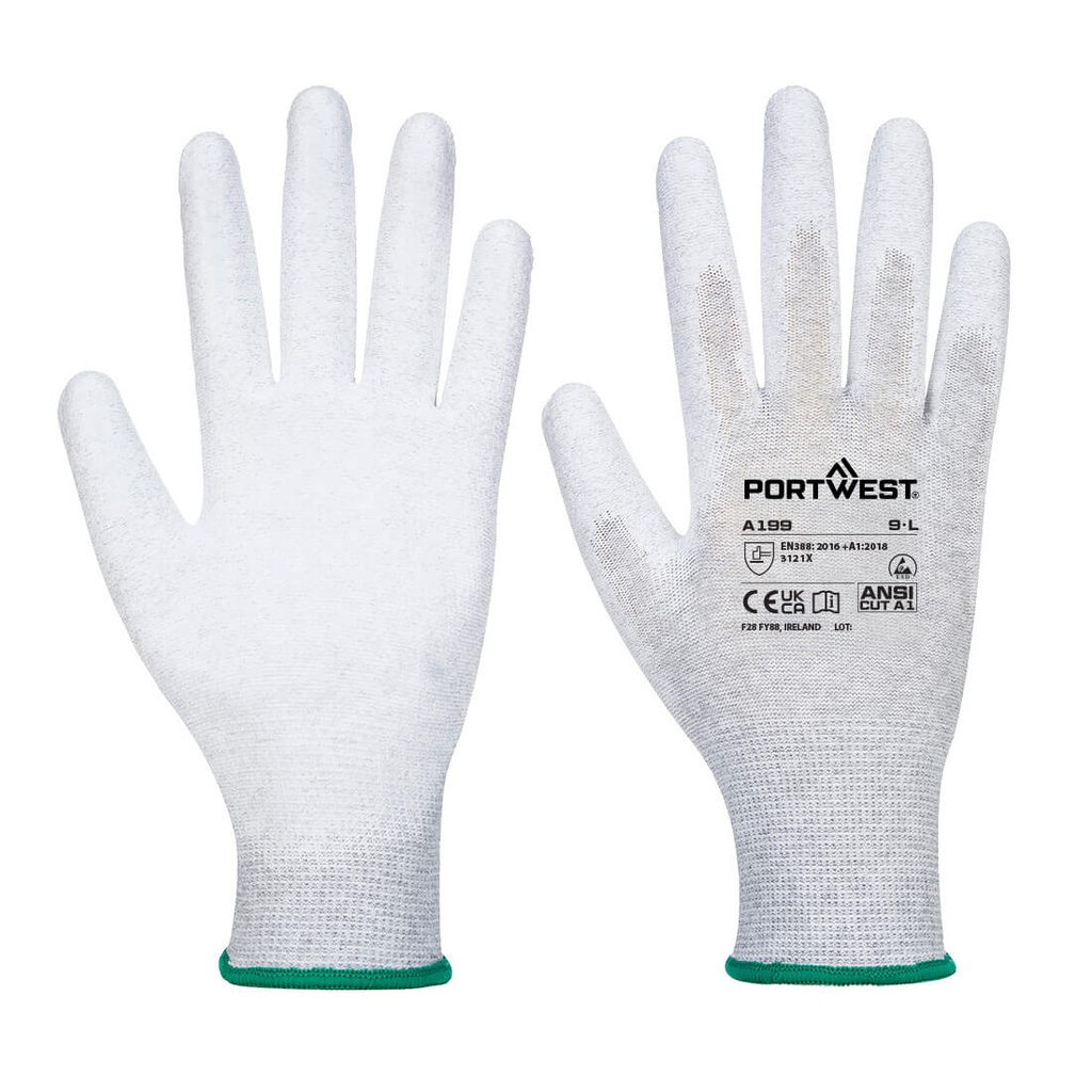 Gant ESD paume enduite PU – lot de 12 paires – Portwest A199