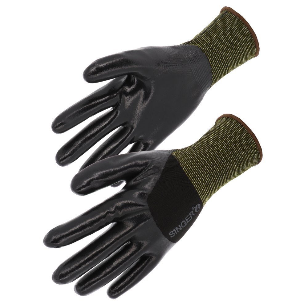 Gant nitrile lisse ¾ enduit, support polyamide (lot de 10 paires) – Singer NYM334NIB