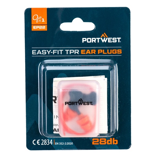 [PW-EP22ORRTU] Bouchons d'oreille Easy Fit TPR avec cordon (1 paire) – Portwest EP22