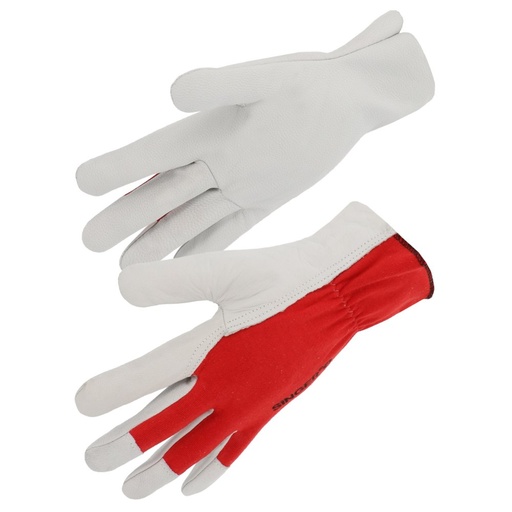 Gant paume fleur de chèvre, dos interlock rouge (lot de 10 paires) – Singer CHV56IR