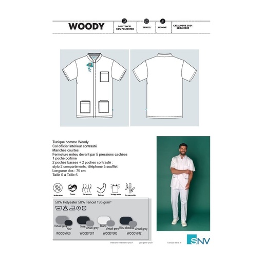 Tunique homme manches courtes à pressions Woody lyocell – SNV WOODY0